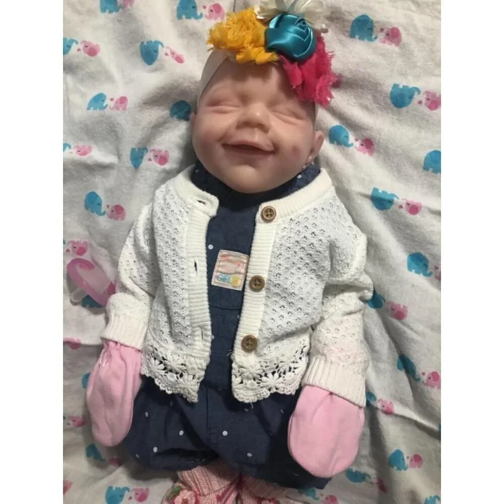 🆕18 inch Full Body Platinum Silicone Bald Baby Doll Closed Eyes Smiling Girl